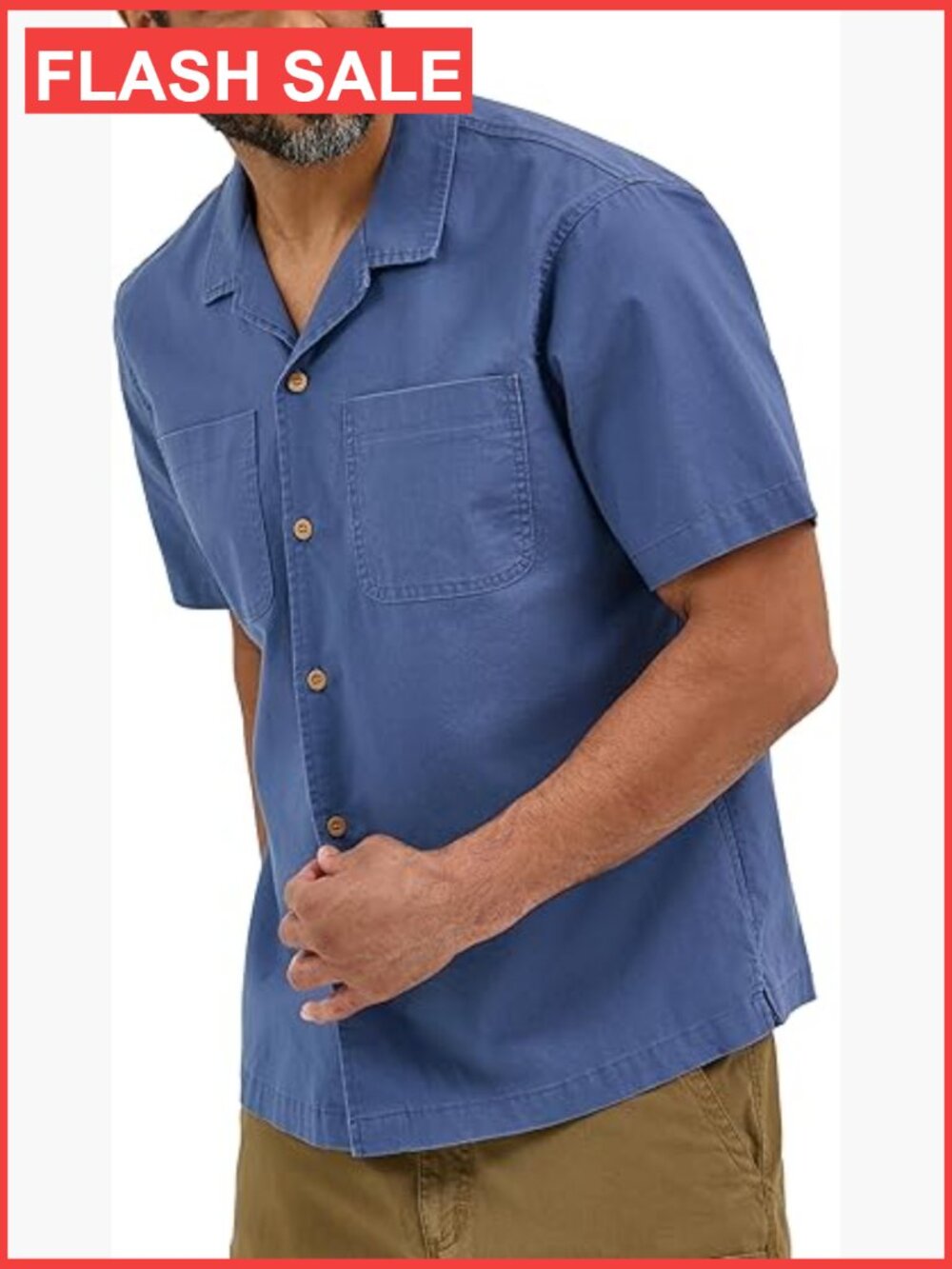 Men's Short Sleeve Camp Shirt Relaxed Fit Button Up Cotton Blend
